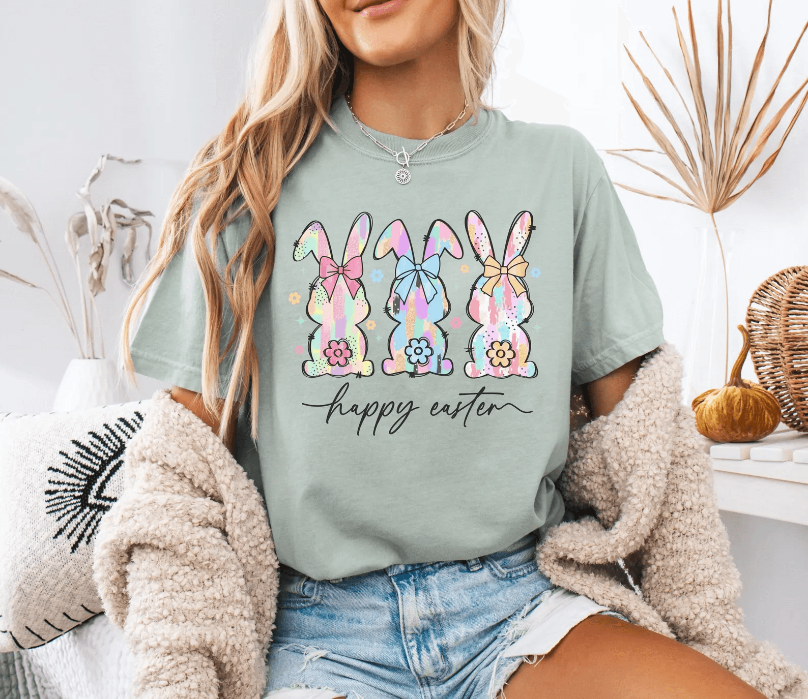 Comfort Colors Easter Bunny Tee Womens Pastel Shirt yellow l t Shirt