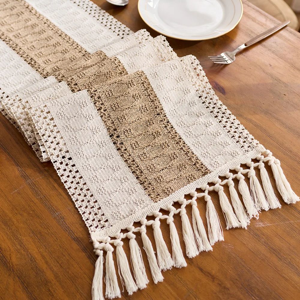 Boho Macrame Table Runner With Tassels For Farmhouse Table Decor khaki With Tassel 30x50cm