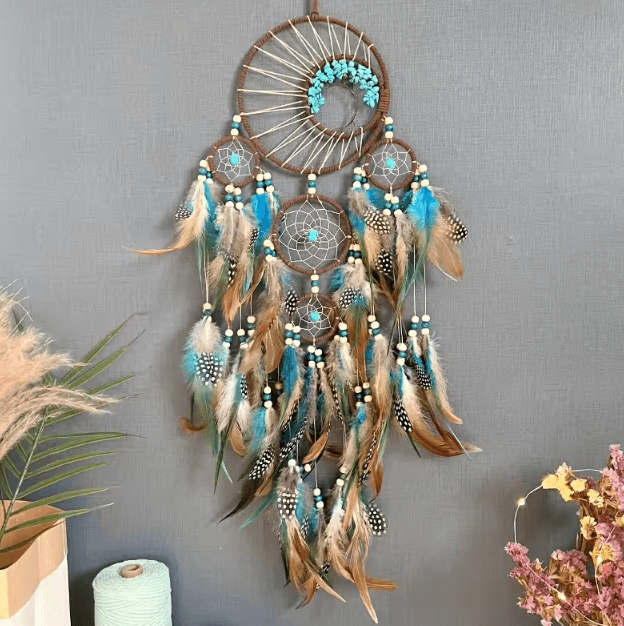 Vintage Tree Of Life Dream Catcher Wind Chime Boho Hanging Decor With Natural Stones 3