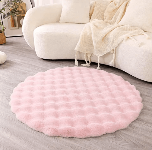 Round Faux Rabbit Fur Rug Ultra Soft Faux Fur Carpet For Cozy Home & Kids Spaces white 180x180cm 70x70inch
