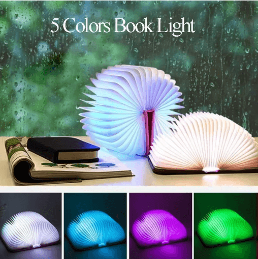 3D Folding LED Book Light RGB Wooden Night Lamp For Bedroom & Desk Decor wood 3 Colors s 10x8x2.5cm