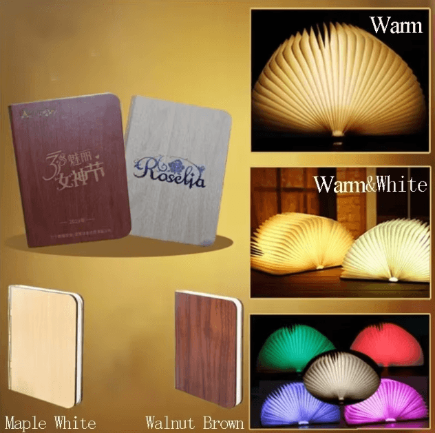 3D Folding Wooden LED Book Lamp RGB Night Light For Bedroom & Desk Decor brown 3 Colors s 10x8x2.5cm
