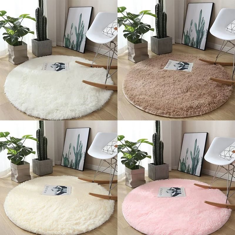 Fluffy Round Carpet Plush Area Rug Soft Non Slip Kids Play Mat khaki 160 Cm