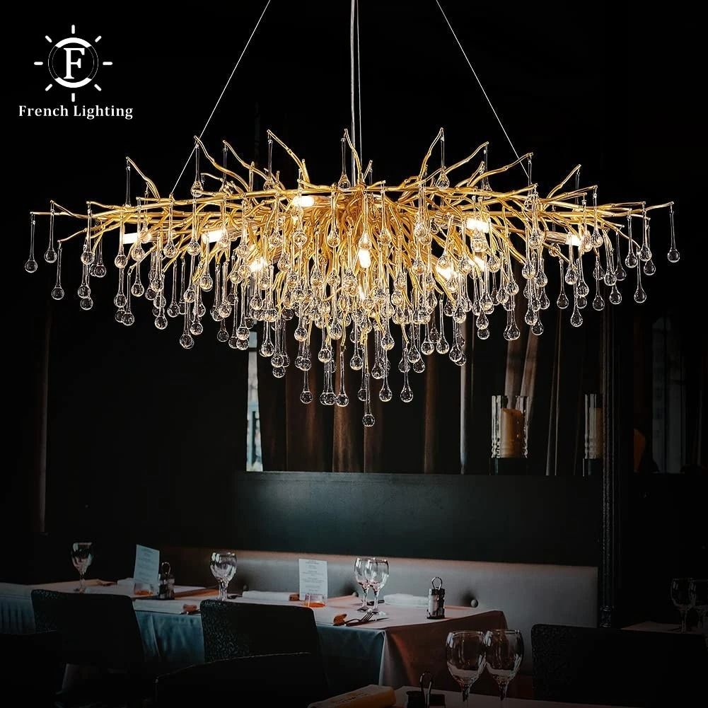 Nordic Luxury Gold K9 Crystal Chandelier | Modern LED Chandelier Fixture long 120cm silver Body warm White