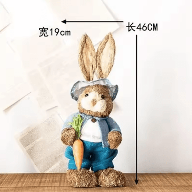 Large Straw Woven Easter Bunny Statue Rustic Spring Garden & Home Decor (46cm) 008