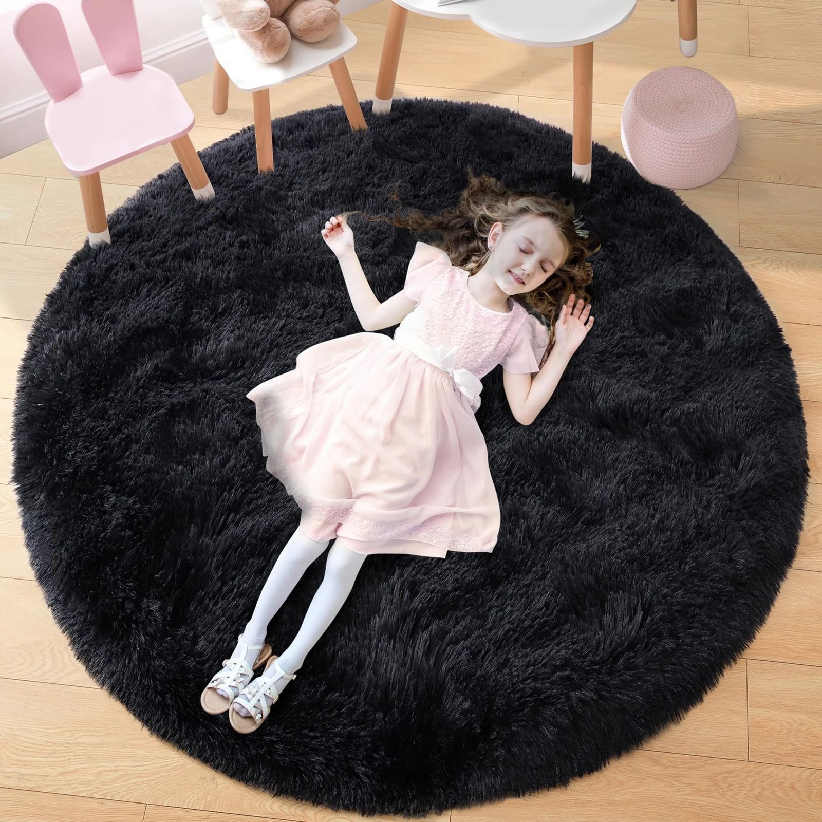 Ultra Soft Fluffy Round Rug | Shaggy Faux Fur Area Rug For Bedroom & Nursery green 180cm
