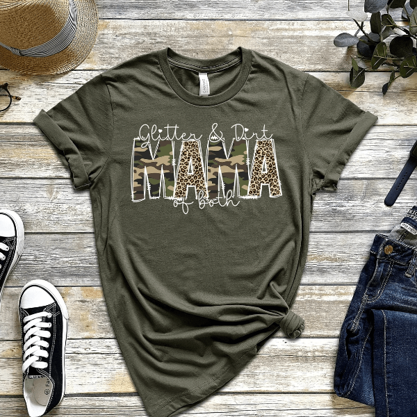Glitter And Dirt Mama Shirt Leopard Mom Life Tee Boy Mom Girl Mom Gift green l sweatshirt
