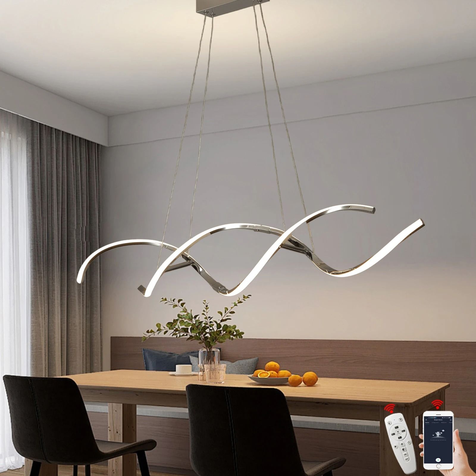 Modern Minimalist Linear Chandelier High Definition LED Pendant Lighting For Dining Rooms, Kitchen Islands, & Smart Ho google Smart (1200mm)