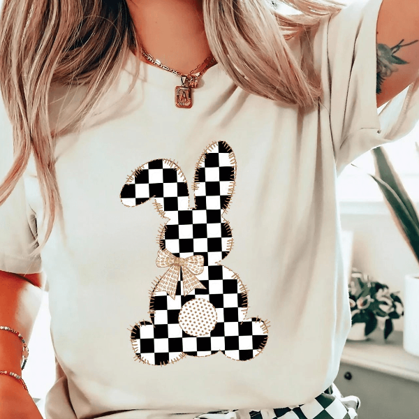 Checkered Easter Bunny Shirt Coquette Comfort Colors Tee Preppy Spring Graphic Top For Women & Teens yellow 2xl sweatshirt