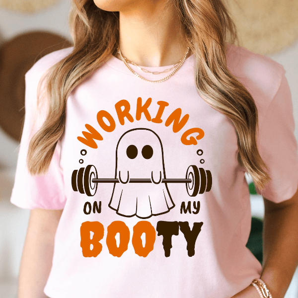 Working On My Booty Ghost Gym Shirt Funny Halloween Workout Tee Cute Fitness Graphic Shirt black m sweatshirt