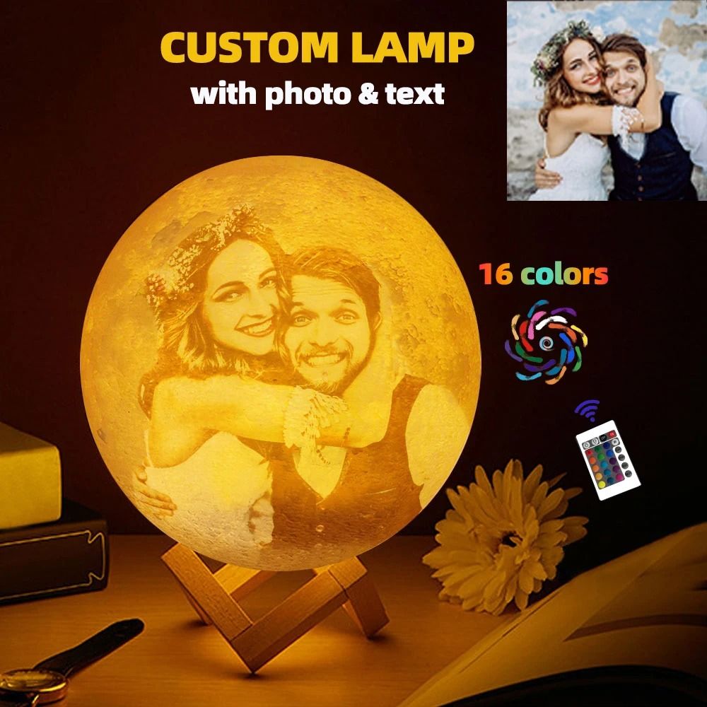 Personalized 3D Printed Custom Moon Lamp Night Light 16 Colors 5.91 In