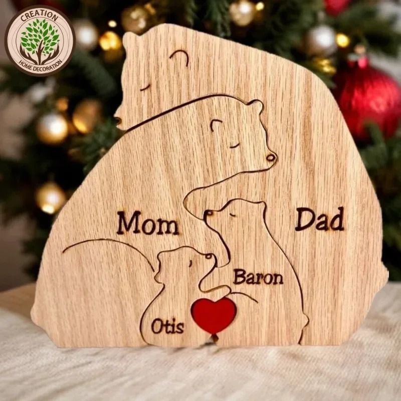 Custom Bear Family Wooden Puzzle Personalized Interlocking Name Ornament For Family Gifts & Modern Home Decor 3 Bears customized