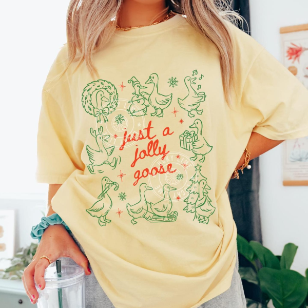 Just A Jolly Goose Shirt, Christmas Goose Shirt, Funny Goose Shirt, Silly Goose Tshirt, Girly Christmas Shirt, Christmas beige xl t Shirt