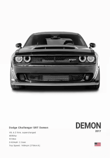 Dodge Challenger SRT Hellcat Redeye Canvas Poster Modern Muscle Car Wall Art 5 40x60cm Unframed