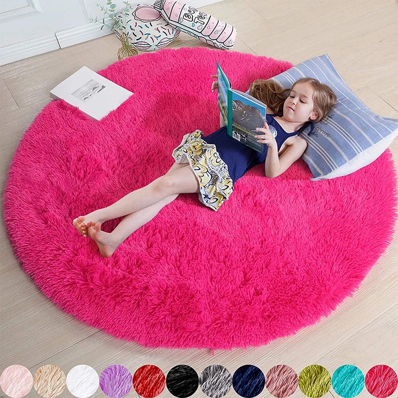 Fluffy Round Shaggy Area Rug Soft Plush Carpet For Bedroom, Nursery & Living Room off White 39.4 In