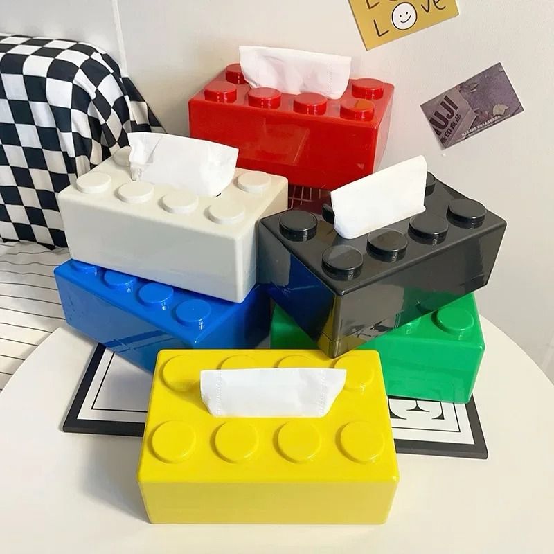 Building Block Tissue Box Creative Cartoon Napkin Holder High Aesthetic Decorative Paper Storage Case yellow