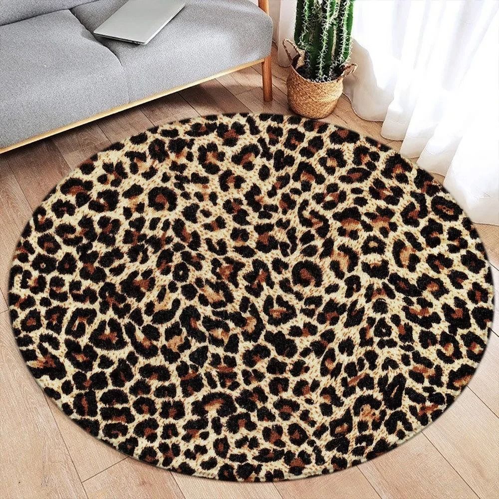 Brown Leopard Round Carpet | Premium Animal Fur Pattern Rug | Executive Living Room & Bedroom Sanctuary Decor dd 5896ai 80 Cm