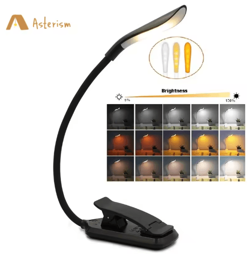 USB Rechargeable Clip On Book Light Flexible LED Reading Lamp white