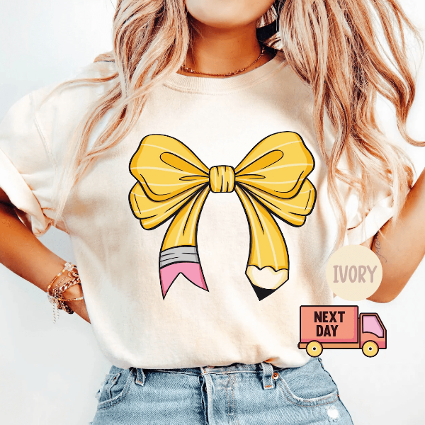 Coquette Teacher Shirt Comfort Colors Cute Pencil Bow Back To School Teacher Tee green 3xl t Shirt