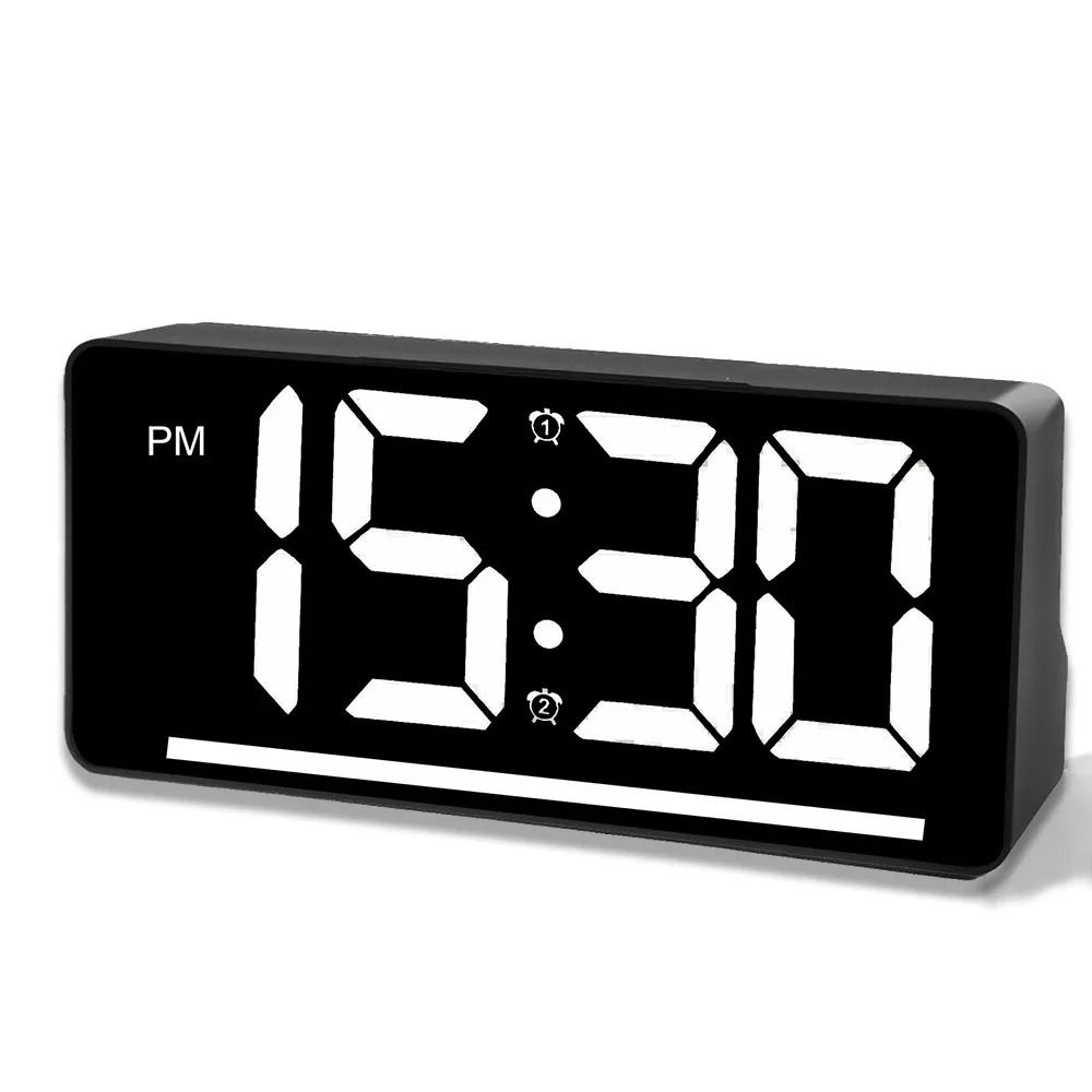 Large Display Digital Alarm Clock With Temperature, LED Night Light Bedside Table Clock black