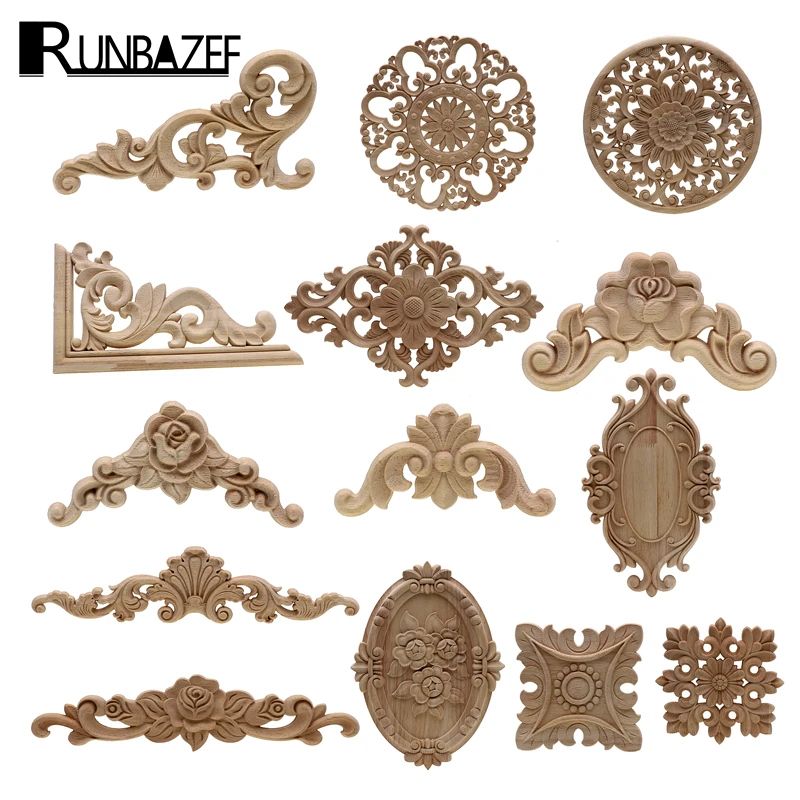 Natural Floral Wood Carved Wood Applique Decorative Furniture Accent 7in Scroll Corner