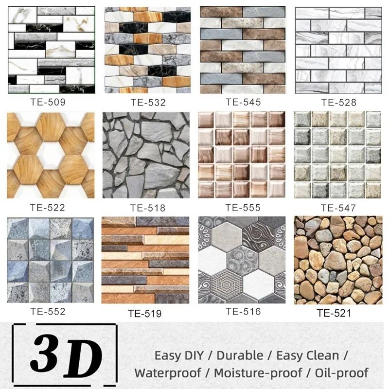 15 Piece Waterproof PVC Brick Wall Stickers High Definition Modern Faux Brick Wallpaper For Living Room & Kitchen style 7