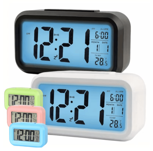 Smart Digital Alarm Clock With LCD Display Temperature Calendar & LED Backlight white 1pc