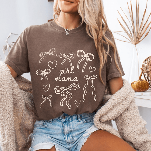 Girl Mama Shirt Cute Bow Graphic Tee Trendy Mom T Shirt Casual Womens Top red s sweatshirt