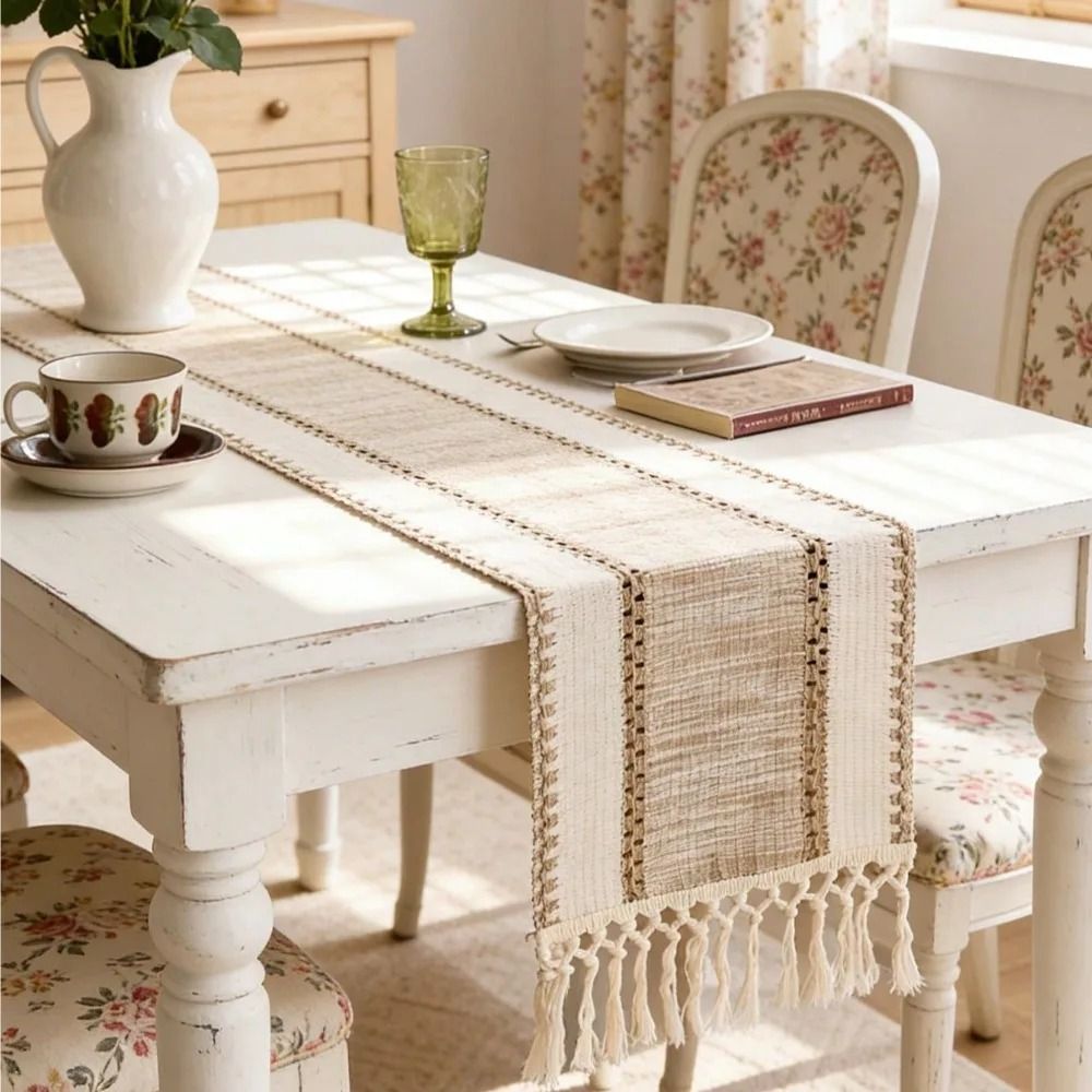 Nordic Boho Striped Green Hand Woven Table Runner blue 12 X 118 In