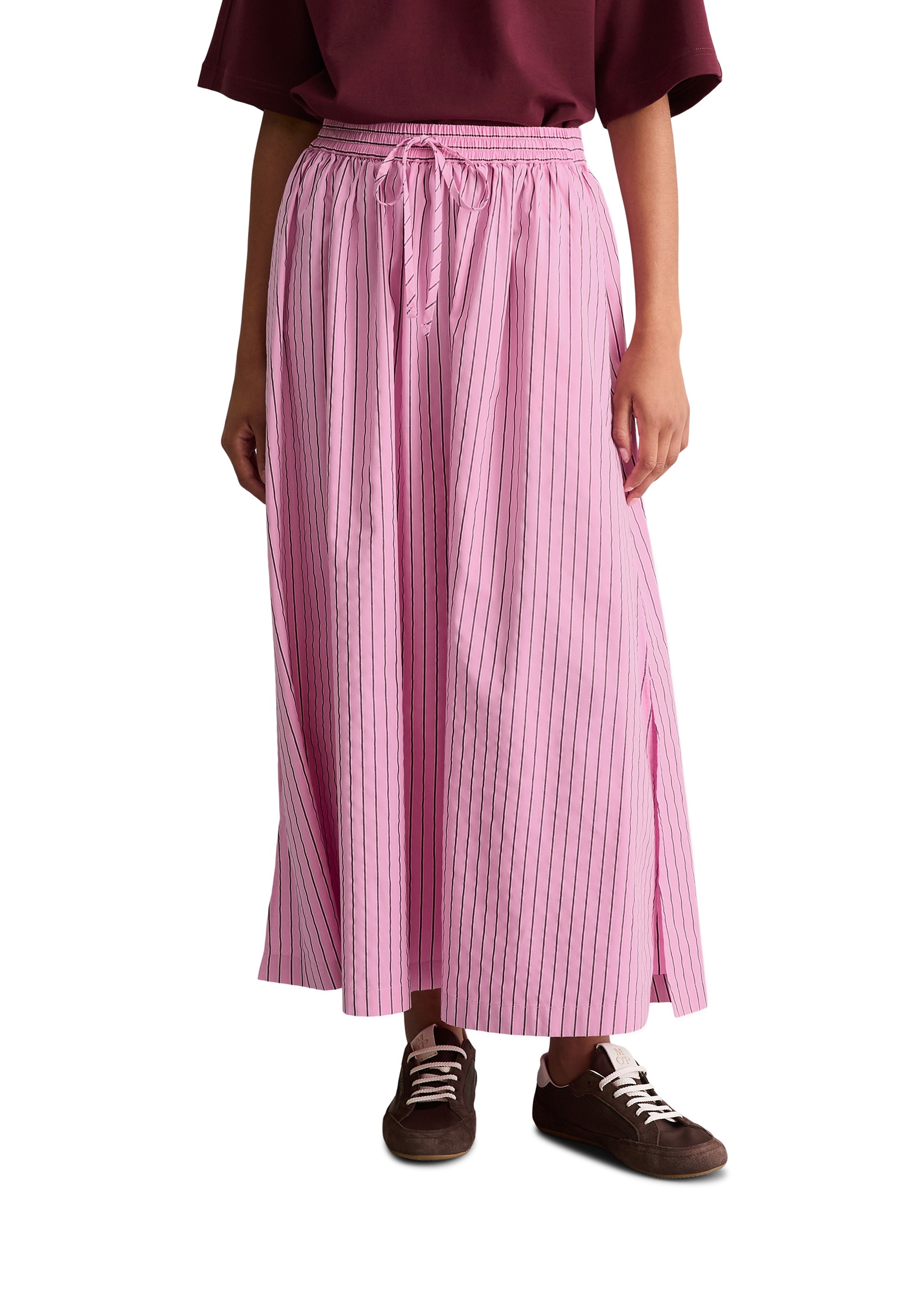 Webrock MARC O'POLO DENIM "aus Organic Cotton Lyocell-Mix", Damen, Gr. M, light pink, Obermaterial: 69% Baumwolle, 31% Lyocell, gestreift, normal wadenlang, Röcke Image