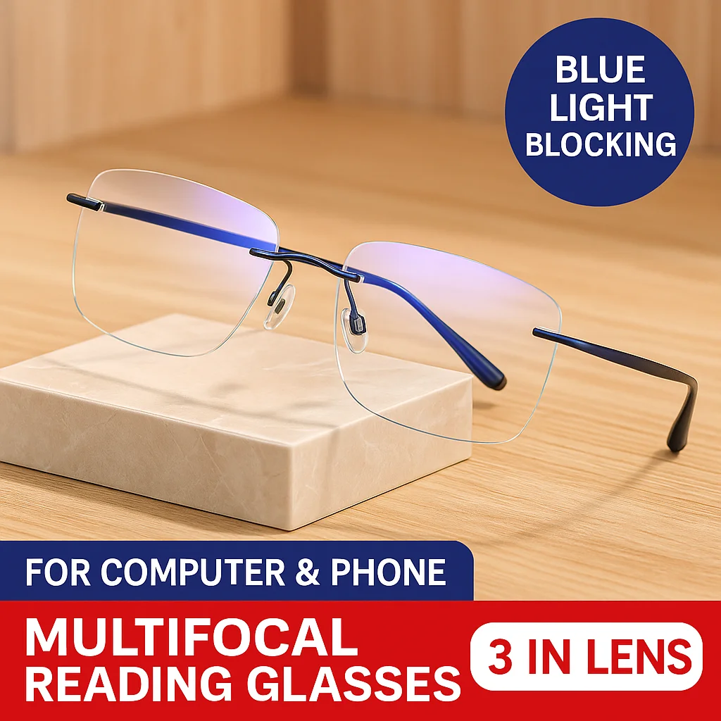 1pc Titan Rahmen Gläser Blau Licht Blockieren Lesebrille für Männer Platz Randlose Klare Linse Brillen Computer Täglichen Gebrauch Image