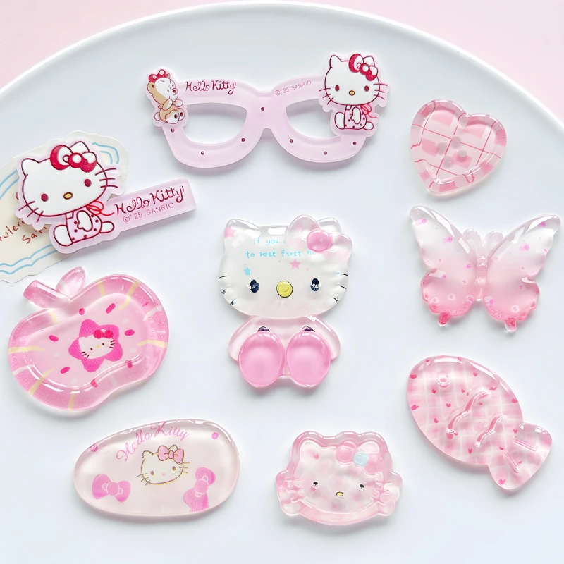 9-teiliges Kawaii Hello Kitty Schuh-Charms-Set, rosa, transparente Schuhdekorationen für Clogs, Sandalen, niedliche DIY-Accessoires, Partygeschenke