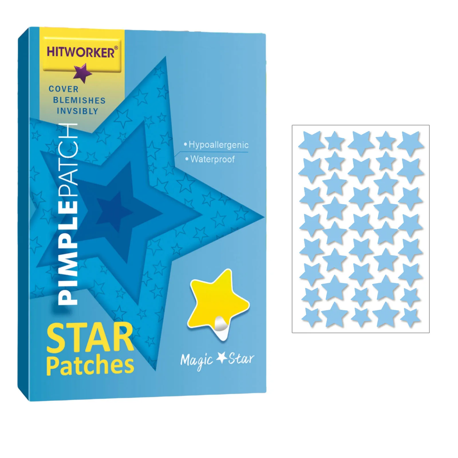 1 Packung mit 40 sternförmigen Hydrokolloid-Akne-Pflastern, alkoholfrei, sanft und nicht reizend, zur Abdeckung von Akne. Image