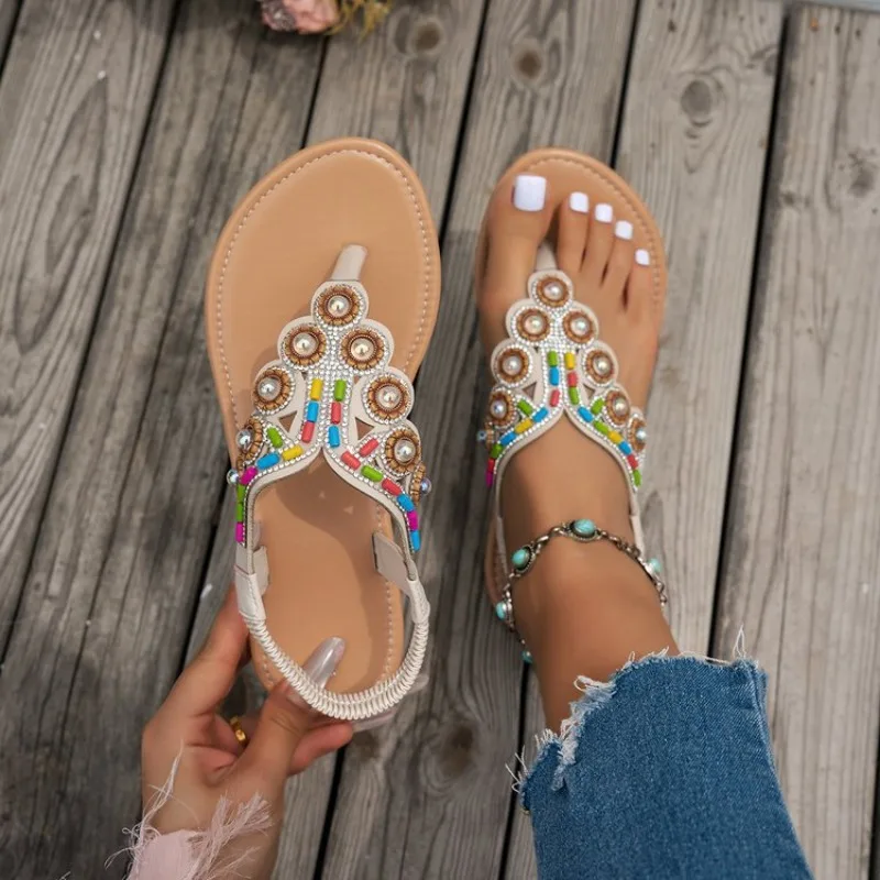 Sommer Frauen Sandalen Clip Toe Böhmischen Sandalen Frauen Bequeme Flache Heels Weiche Strand Schuhe Frau Plus Größe Outdoor Sandalen Image