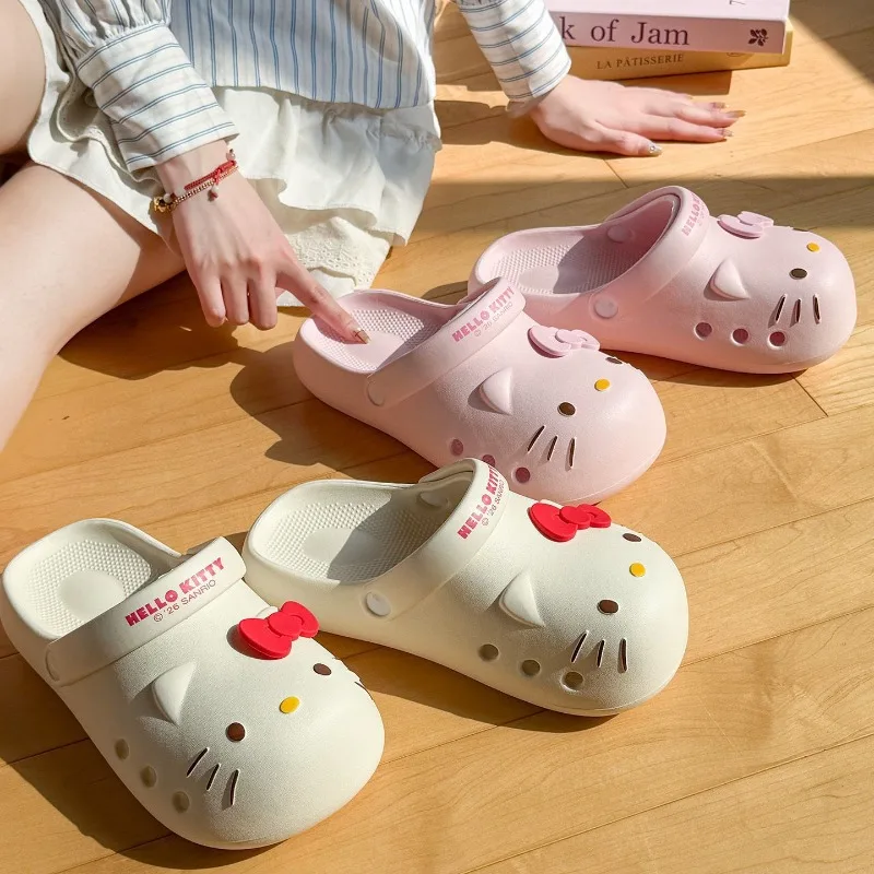 Sommer Hello Kitty Damen Coole Hausschuhe Sanrio KT EVA Rutschfeste Atmungsaktive Dicksohlige Cartoon Mädchen Süße Studenten Strandpantoffeln