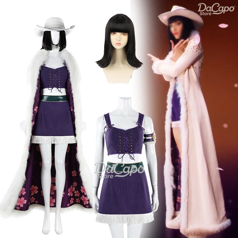 Nico Anime Robin Cosplay Kostüm Sexy Kleider Live-Action Trenchcoat Uniform Anzug Hut Lila Anzug Perücke Halloween Rollenspiel Damen-Set