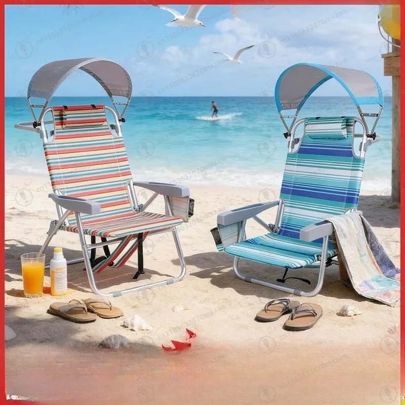 Klappbarer Strandstuhl mit Sonnendach, Tragbarer Outdoor-Campingstuhl, Verstellbarer Sonnenschutz, 2-in-1 Liegestuhl