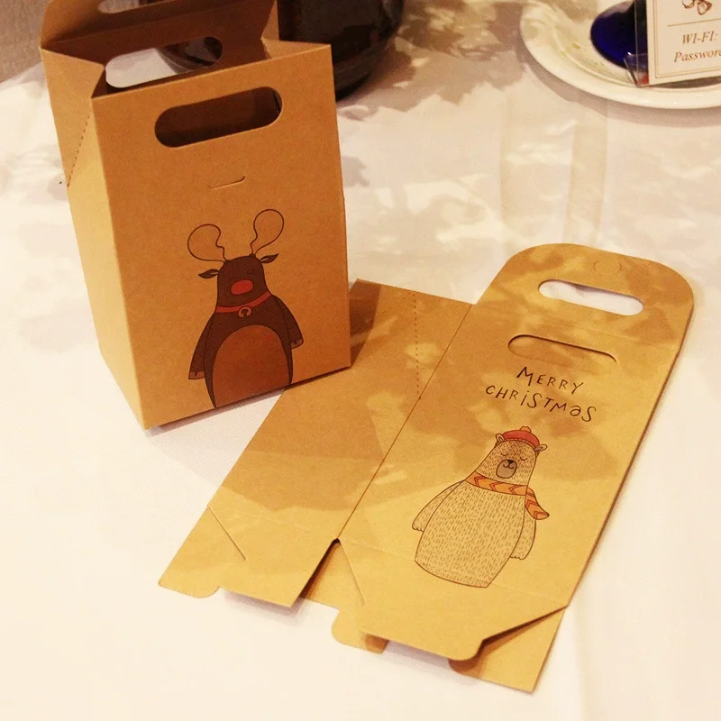 3 Stück/Set Vintage-Kraftpapier-Cartoon-Weihnachtsgeschenkbox – für Socken, Schals, Geschenke, Kekse und Äpfel (Aufbewahrungsbox) Image