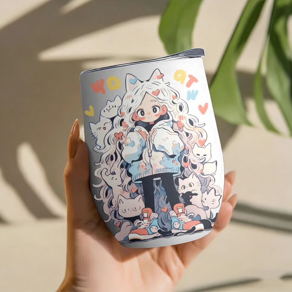 Anime-Mädchen Vakuum-Thermosflaschen 12oz Isolierter Weinbecher Vakuum-Kaffeebecher Eierförmiger Thermobecher Image
