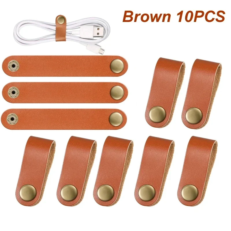 Hochwertige Leder-Kabelbinder, verstellbarer Kabel-Organizer für USB-Kabel, Kopfhörerkabel-Management Image