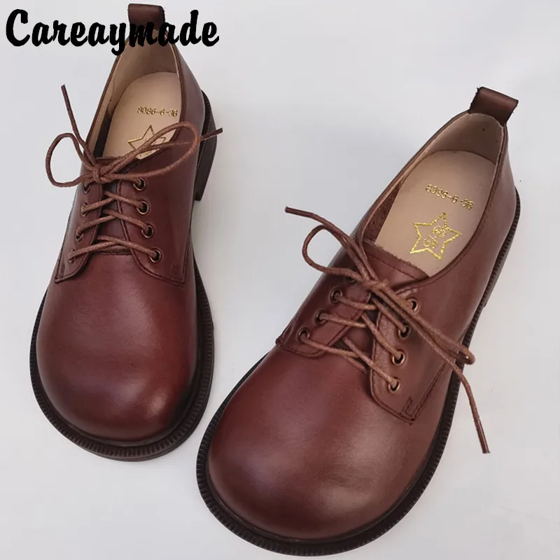 Careaymade-Retro Britischen großen kopf breite auflage kleine leder schuhe runde kopf spitze up baby schuhe original frauen einzelnen schuhe