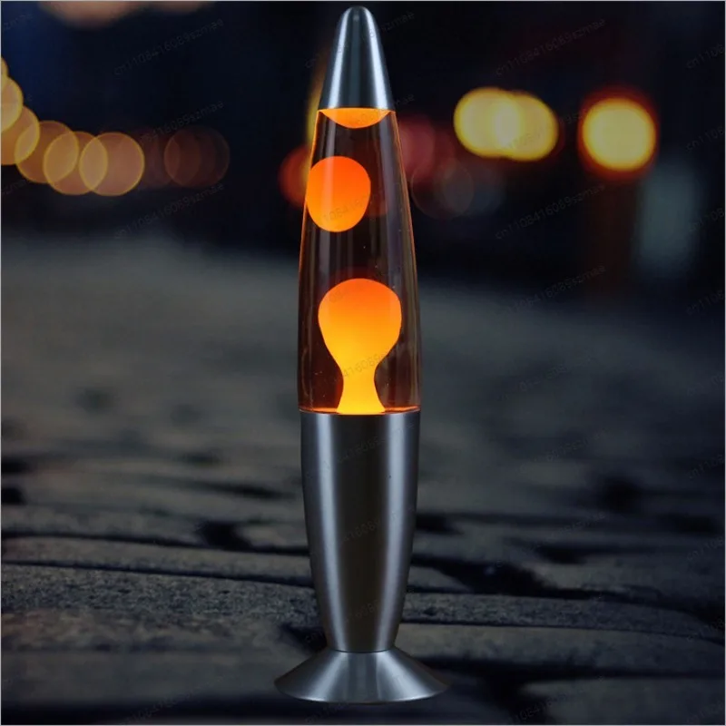 Retro Lavalamp 34,3 cm Metallsockel Flüssigkeitsbewegungs-Lampe Orange Wachs Nachtlicht Schlafzimmer Büro Deko Geburtstagsgeschenk für Jugendliche Erwachsene Image