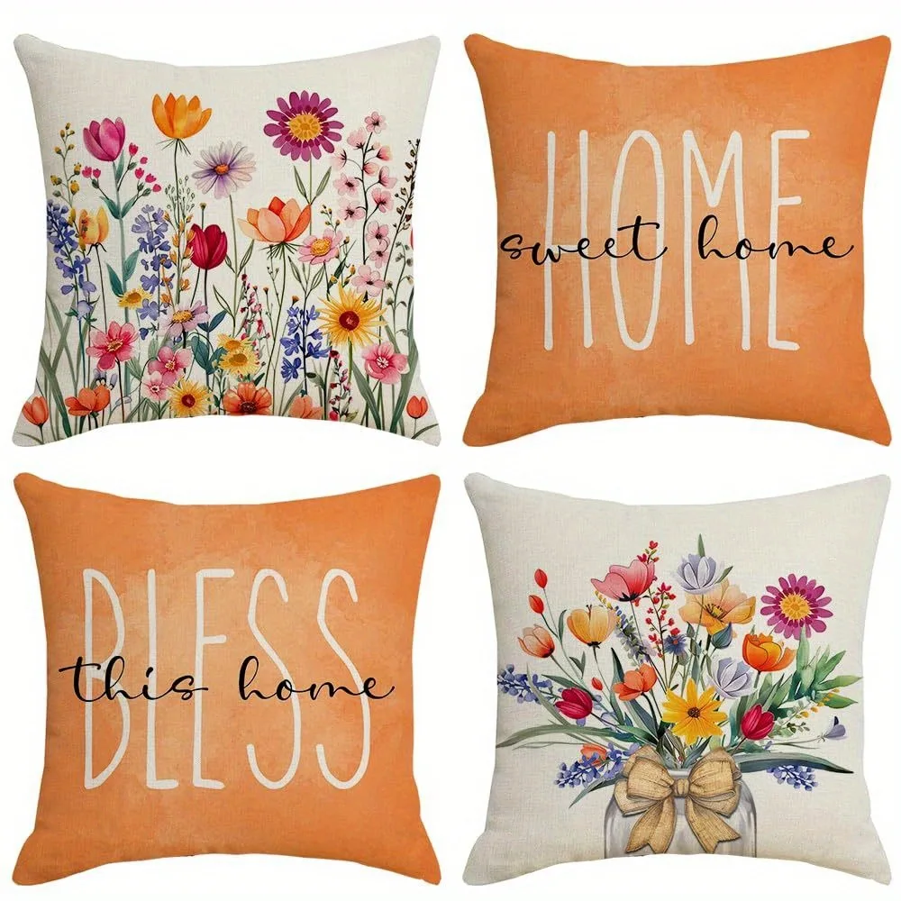 Kurzplüschiger Kissenbezug, bunter Blumen-Kissenbezug mit Heimtextilien-Motiv, Sofakissenbezug für das Wohnzimmer, weich und bequem.