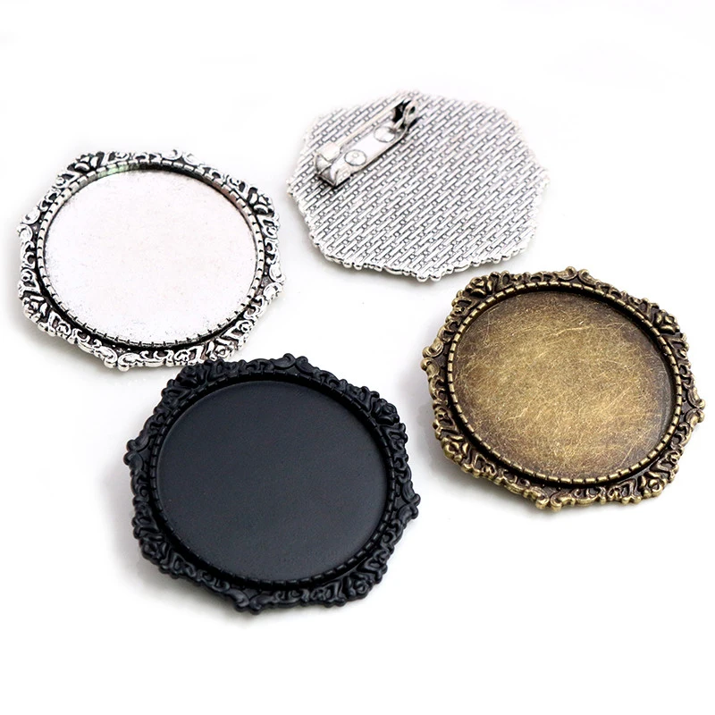 5 teile/los 30mm Innen größe schwarz und antik versilbert und bronzefarben plattiert Brosche Pin Blumen stil Cabochon Basis Einstellung Image