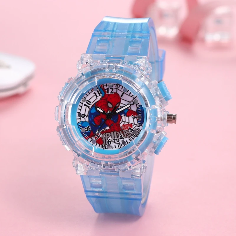 Disney Spider-Man Kinderuhren Jungen Bunte Lichtquelle Silikon Prinzessin Elsa Kinderuhr Student Geschenk Armbanduhr Image