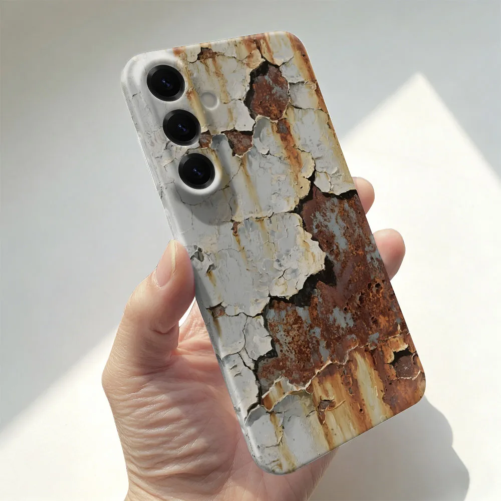 Handyhülle für Samsung A55 54 53 52 71 73 12 13 14 15 16 17 23 25 26 32 34 35 36 Rostiger Metall-Look mit Riss-Effekt Hartplastik-Schutzhülle Image