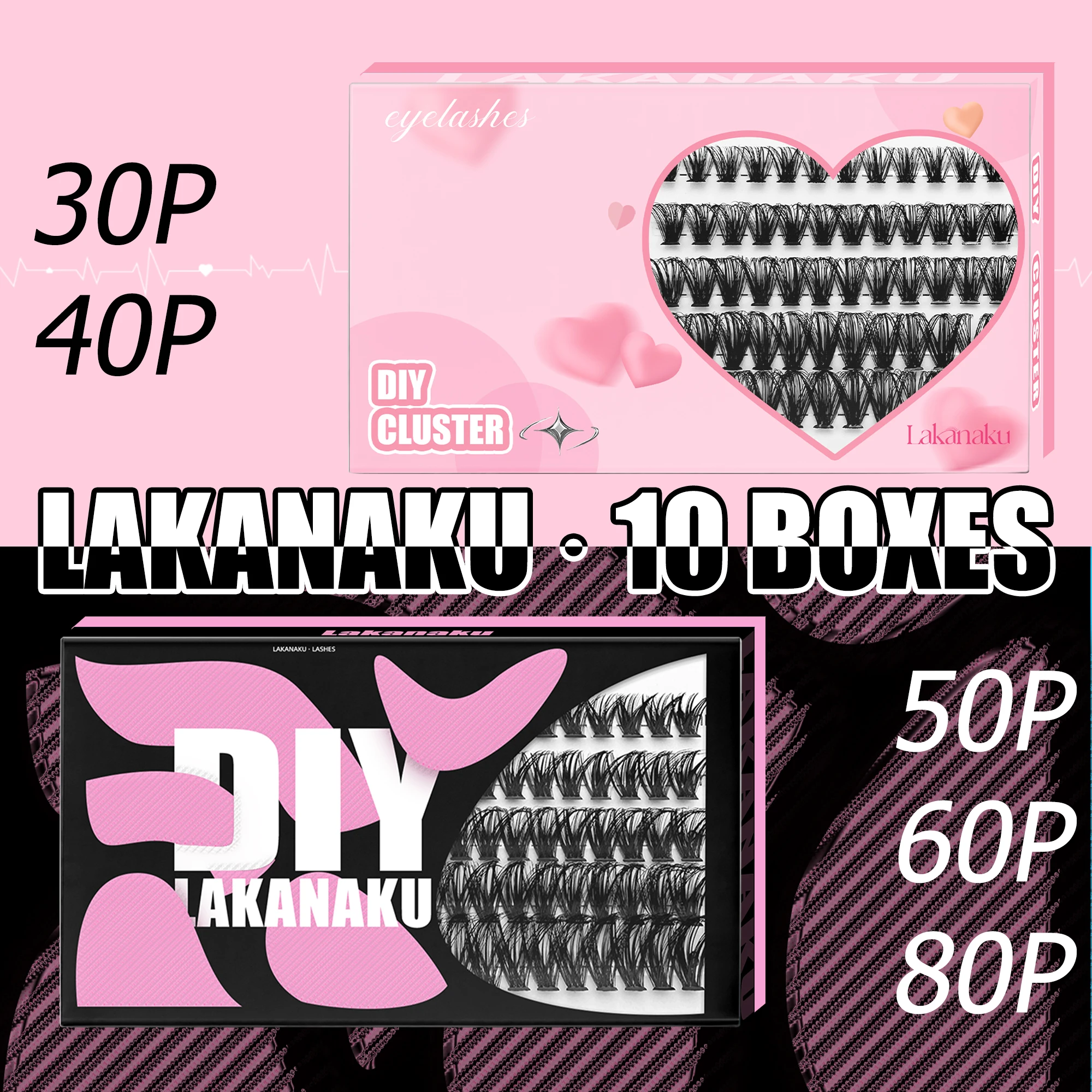 Großhandel 10Box 30P 50P 80P DIY Cluster Wimpern Verlängerung Voluminöse Flauschige Schwarze Falsche Wimpern Set Image