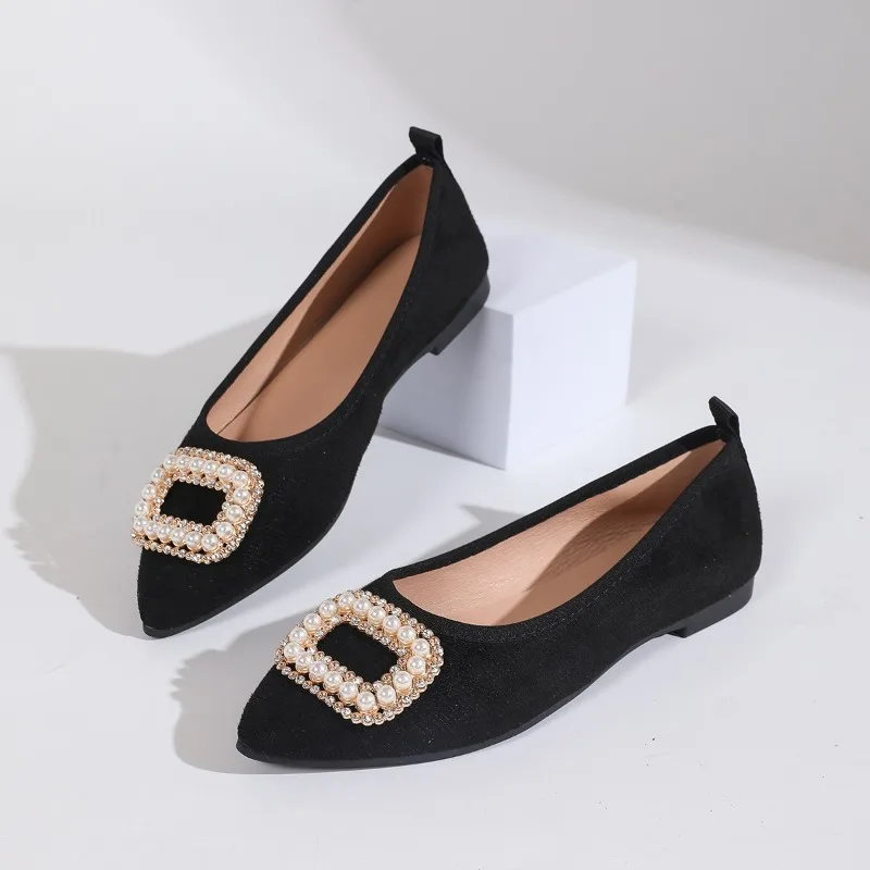Elegante Pendler-Damenschuhe mit flachem Boden, flache Schuhe mit weicher Sohle und Strass-Design, einzelne Damenschuhe, bequeme flache Schuhe für den ganzen Tag
