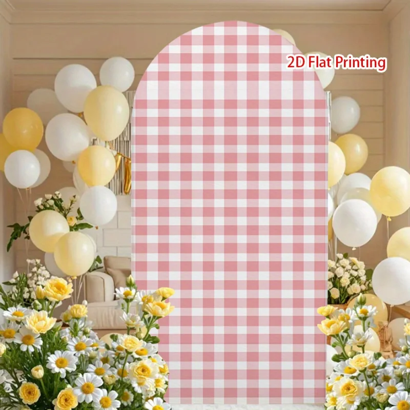 VIKAMA Rosa-weißer Gingham-Bogenhintergrund, karierte Plaid-Bogenabdeckung, Fotohintergrund für Babyparty, Geburtstag, Picknick, Party Image