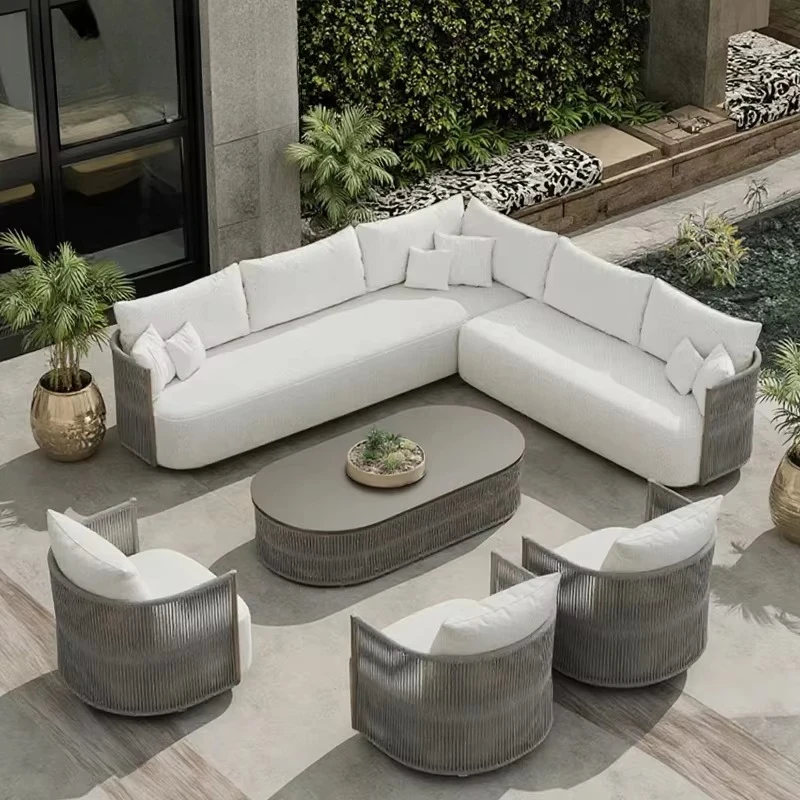 Gartenmöbel-Set für Hotels, Terrassenmöbel-Set, L-förmiges Sofa, Terrassenmöbel für Ferienhäuser, Aluminium-Outdoor-Seilsofa Image